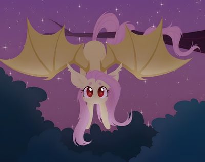 a pink and yellow dragon flying through the night sky Halloween Pony Fluttershy Bat Form, Flutter Bat, Flutter Bat Mlp, Bat Fluttershy, dim gray