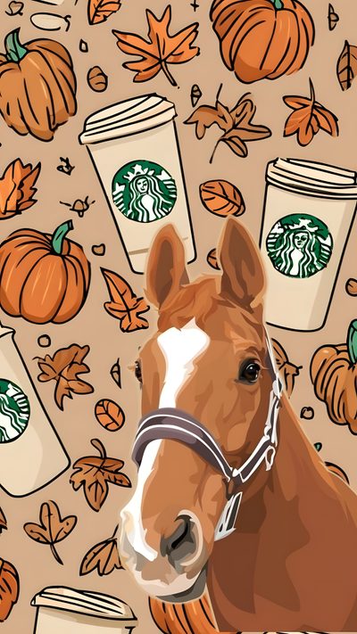 a brown horse wearing a bridle in front of starbucks cups and pumpkins Cute Halloween Horse Cool And Funny, Horse Riding Quotes, Funny Horse Pictures, Cowboy Photography, peru