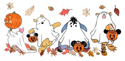 three cartoon characters with pumpkins and jack - o'- lanterns in the background Eeyore Halloween Fall Pillows, Pooh Fall Clipart, October Pictures, Pet Carriers, white smoke