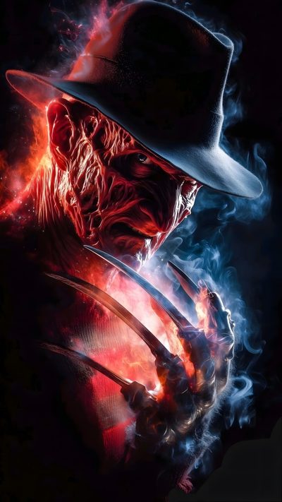 an image of a man with a hat and fire on his face in the dark Halloween Freddy Kruger Freddy Krueger 4k, Freddy Cruger, Freddy Krueger, Freddy Krueger Iphone, black