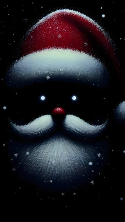 a painting of santa claus's face in the snow with glowing eyes and beard Halloween Santa Claus Faces Of Santa Claus On My Phone, Creepy Santa, Bad Santa Claus, Evil Santa, black