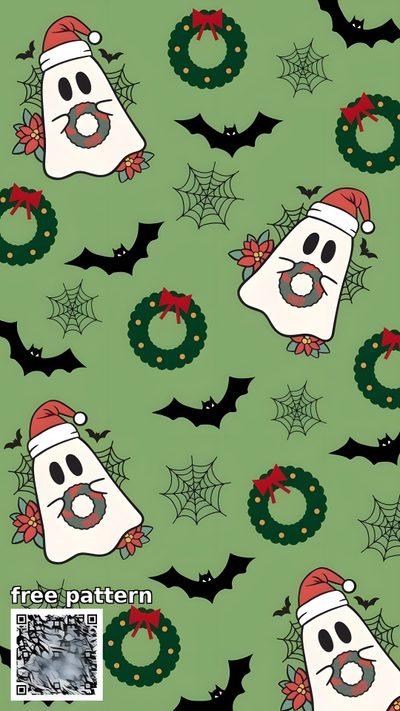 a green background with black and white christmas themed items on the bottom right hand corner Cute Halloween And Christmas Cute Halloween And Christmas, Winter Ghost Background, Christmas And Halloween, dark sea green