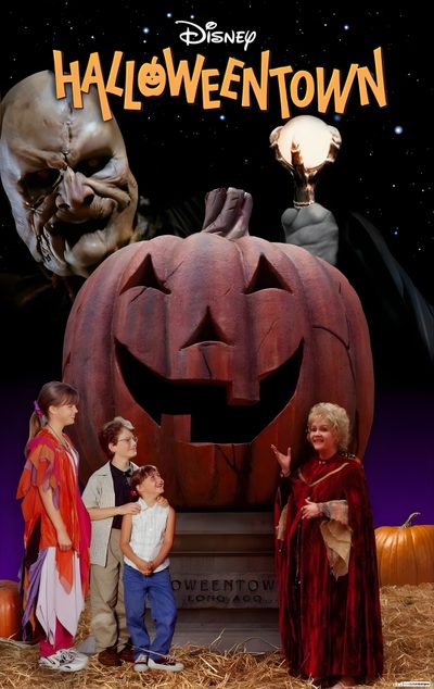 the children are standing in front of a carved pumpkin Halloween Town Movie Halloween Movie Posters, Halloweentown Poster, Halloween Town Poster, black