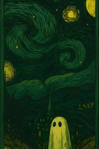 an image of a ghost in the middle of a night sky with stars above it Cute Green Halloween Halloween, Green, Kirby, Iphone, Ghost, Color, black