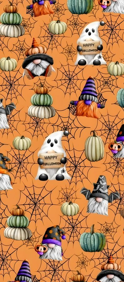 an orange background with halloween decorations and pumpkins Halloween Gnomes 4 Gnome Background Images, Gnome Background Aesthetic, Fall Gnome Iphone, Gnome Fall, peru