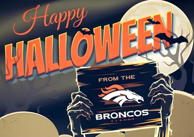 a happy halloween from the bronco's sign Denver Broncos Halloween Broncos Win Images, Broncos Fall Logo, Christmas Broncos, dark olive green