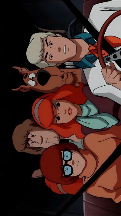 an animated group of people standing in front of a steering wheel and looking at the camera Scooby Doo Halloween Laptop Vintage Cartoon Halloween, Scooby Doo Halloween Iphone, Scooby Halloween, black