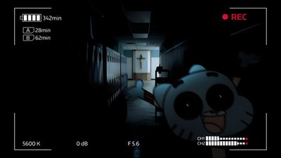 a cartoon character is in the dark hallway Gumball Halloween Gumball Banner Gif, Gumball Gif, The Amazing World Of Gumball Scary, black