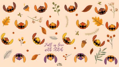 an image of flowers and leaves with the words fall in love with birds on them Stitch Halloween Laptop Stitch Fall Iphone, Disney Autumn, Fall Stitch, Stitch Fall, bisque