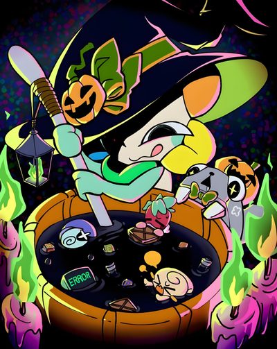 an image of a cartoon character in a witches hat with other characters around him and holding a broom Dandys World Halloween Toons Dandy Comic, World Icon, Halloween Poster, Moon Flower, Horror Game, black