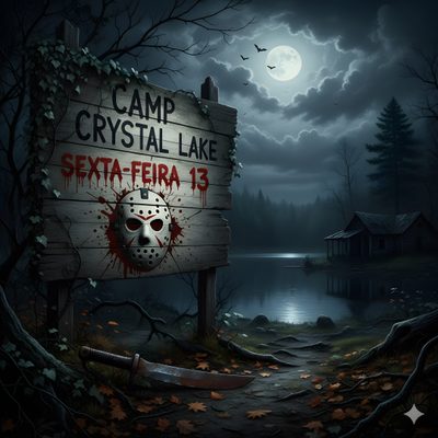 a creepy sign that says camp crystal lake Camp Crystal Lake Halloween Crystals, Crystal Lake, black