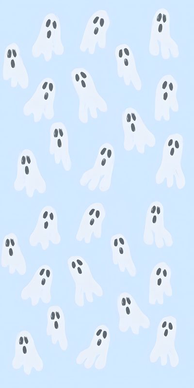 a group of white ghost like objects on a blue background Cute Light Blue Halloween Blue Halloween Aesthetic, Halloween Blue, Blue Ghost Pattern Fabric, lavender