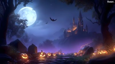 an animated halloween scene with pumpkins and bats Halloween 3d Gif Background 4k, Free Halloween, Cool And Funny, Halloween, Halloween Desktop, dark slate gray