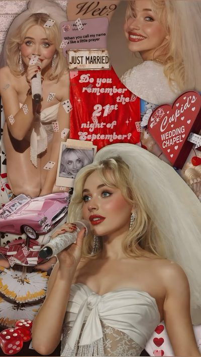 a collage of women dressed up in wedding clothes and accessories, including candy bags Halloween Sabrina Carpenter Little Prayer, September Wedding, Chapel Wedding, Iconic Women, Just Married, gray