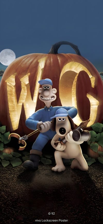 two cartoon characters standing in front of a pumpkin with the word w o g on it Wallace And Gromit Halloween Hd Wallace And Gromit Halloween, Thanksgiving Movie, Leprechaun Movie, dark slate gray