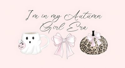 i'm not my autumn girl 3rd birthday card with coffee mug, ghost and leopard print Coquette Halloween Laptop Autumn Theme, Girl Falling, seashell
