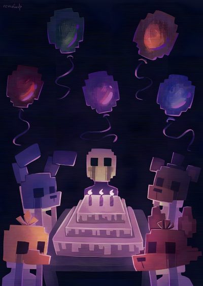 a group of pixelated people standing in front of a cake Halloween Fnaf Fnaf Fanart Background, Fnaf Halloween, Fnaf Fanart, Fnaf Pixel Background, black