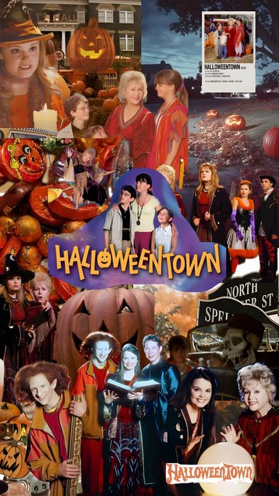 a collage of halloween images with pumpkins and people in costumes on them, including jack - o'- lanterns Halloween Town Movie Cartoon Styles, Pretty Pictures, Halloween Everyday, Halloween Movies, saddle brown