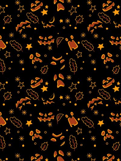 an orange and black background with stars, pumpkins, and other things on it Halloween Pumpkins And Stars Scattered Mario Halloween Background, Pokemon Halloween Pattern, Pokemon Halloween Phone Background, black