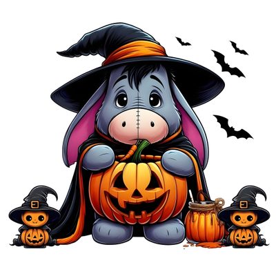 a cartoon rabbit dressed as a witch with pumpkins Eeyore Halloween Eeyore Pumpkin, Eeyore Halloween, Eeyore No Background, Piglet Halloween, white