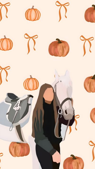 a woman is walking with her horse in front of pumpkins and other decorations on the wall Cute Halloween Horse Horse Themed Bedrooms, Autumn Phone, Coffee Shop Menu, Cute Iphone Tumblr, Horse, linen