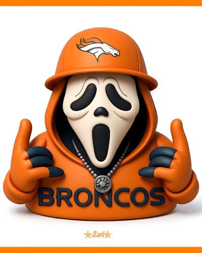 an orange and black figurine wearing a helmet with the word broncos written on it Broncos Halloween Art Toy, Nfl Sports, Denver Broncos, Denver Broncos Pfp, Denver Bronco Emoji, light pink