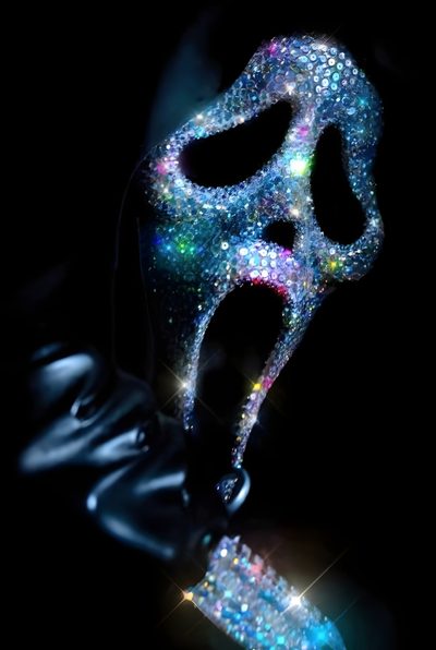 a masquerade mask with glitter on it Halloween Baddie Ghostface Mask With Gems, Ghost Face With Diamonds, Glitter Ghostface Mask, black