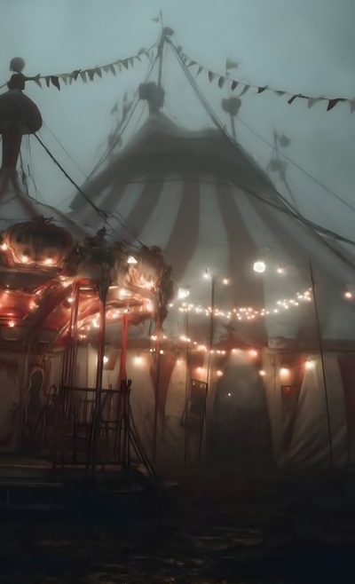 a large circus tent with lights on it Halloween Carnival Carnival Tent Background, Rustic Carnival, Grunge Circus Aesthetic, dark olive green