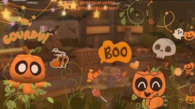 an animated halloween scene with pumpkins and skulls Halloween Dandys World Gourdy Pc, Gourdy Dandys World Ipad, I Miss My Dad, Miss My Dad, saddle brown