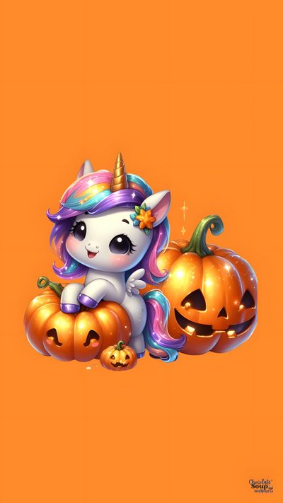 a little unicorn sitting on top of pumpkins Halloween Unicorn Halloween Unicorn, Spooky Halloween Pictures, Unicorn, Unicorn Illustration, dark orange