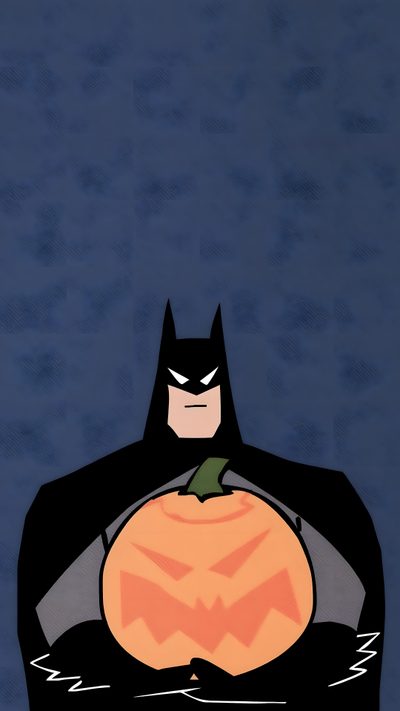 batman with pumpkin on his chest in front of dark blue background and moon behind him Batman Halloween Iphone Dc Halloween, Batman Halloween Iphone, Halloween Batman Drawing, dark slate gray