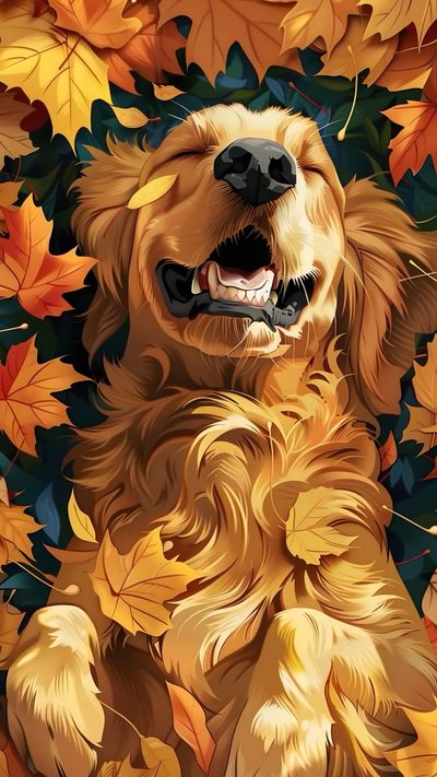 a golden retriever sitting in the leaves with its mouth open Golden Retriever Halloween Golden Retriever Fall Background, Golden Retriever Fall, Golden Retriever, sienna