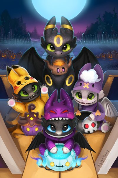 a group of cartoon animals standing next to each other Halloween Toothless Cute Anime Toothless, Toothless Diamond Art, Toothless Cute Cartoon, dim gray