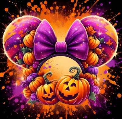 an image of halloween pumpkins with purple bow and headband on it's ears Disney Halloween Apple Watch Halloween Quotes, Halloween Pictures, Autumn Art, Disney Halloween, brown