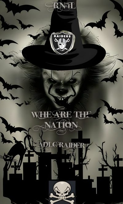 an image of a creepy clown with a hat on it's head and bats in the background Raiders Halloween Raiders Emoji, Raider Emoji, Cool Raiders Pfp, Evil Clown Black And White, dark slate gray