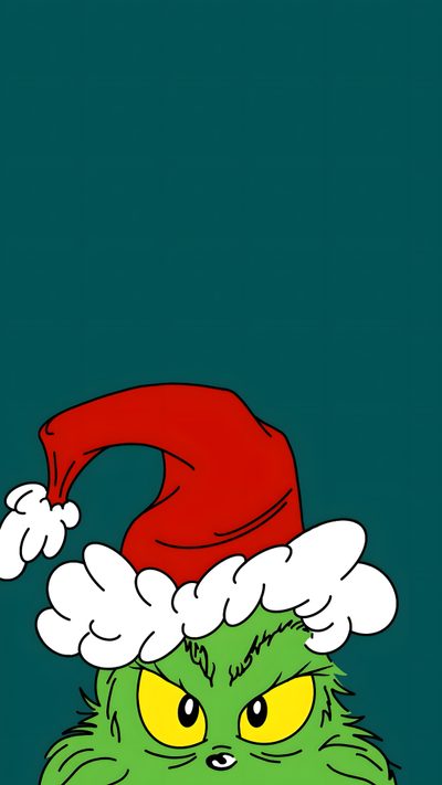 the grin face is wearing a santa hat Grinch Halloween Grinch Dark Green, Christmas Grinch, The Grinch Iphone, dark slate gray