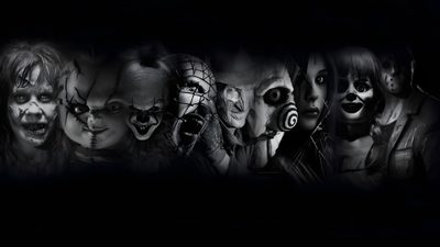 a group of scary clowns with their faces painted black and white in the dark Halloween 5 Scary Youtube Banner, Scary Ipad, Desktop Horror, Scary Laptop, Laptop Scary, black