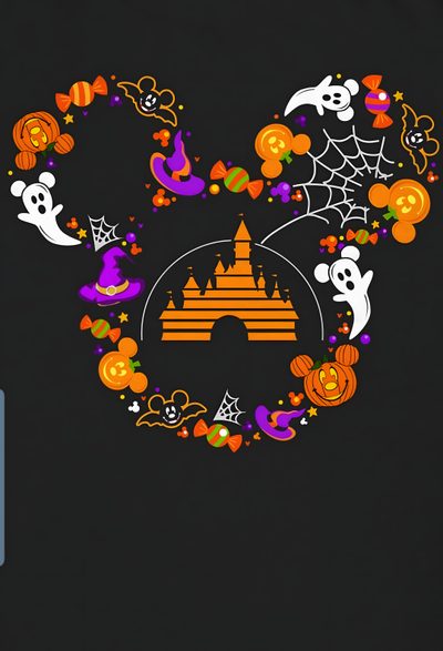mickey mouse's castle surrounded by pumpkins, ghost and other halloween related items Disney Halloween Apple Watch Halloween Iphone, Disney Halloween Sublimation, Disney Halloween Tshirt Ideas, black