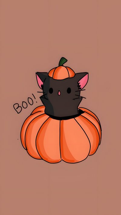 a black cat sitting on top of a small pumpkin with the word boo written above it Preppy Halloween Cat Preppy Halloween Cat, Cute Pumpkin Cat, Pumpkin Cat, Cute, rosy brown