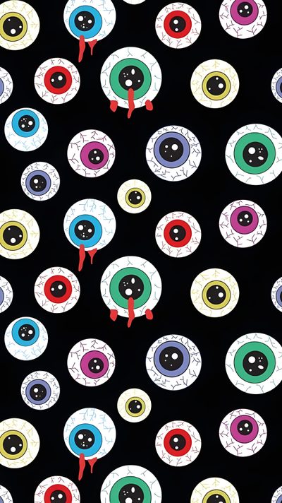 an image of many different colored eyes on a black background Eyeball Halloween Creepy Eyeball, Dots, Eyeball Screensaver, Iphone, Halloween, Polka Dots, black