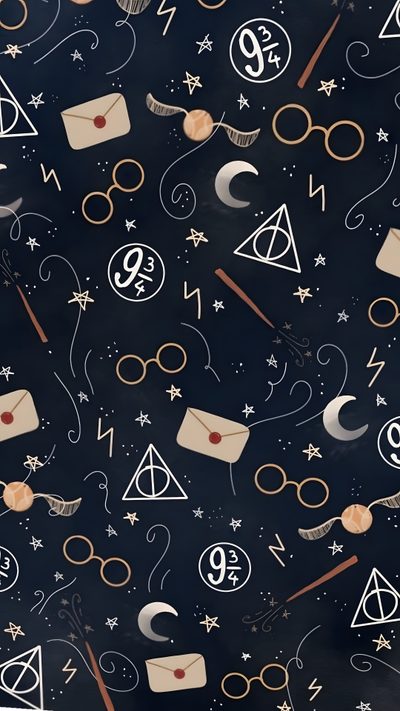 harry potter pattern on a black background with stars and hogwart's hats, wands, and other items Harry Potter Halloween Iphone Harry Potter Phone, Harry Potter Classroom, Harry Potter Background, black