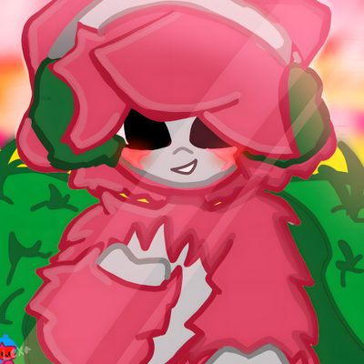 a digital painting of a girl in a pink coat and hat with her hands on her head Gorilla Tag Halloween Gorilla Tag Plush Pfp, Tags, Feelings, indian red