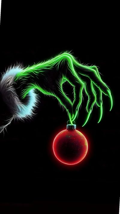 a cat's hand reaching for a red ornament on a black background Grinch Halloween Cheistmas Iphone, Grinch Xmas, Grinch Iphone, Backgrounds Christmas Grinch, black