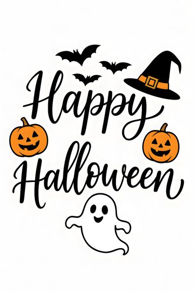 happy halloween lettering with pumpkins and ghost That Says Happy Halloween Pinterest Home Page, Halloween Pumpkins, Happy Halloween, Halloween, snow