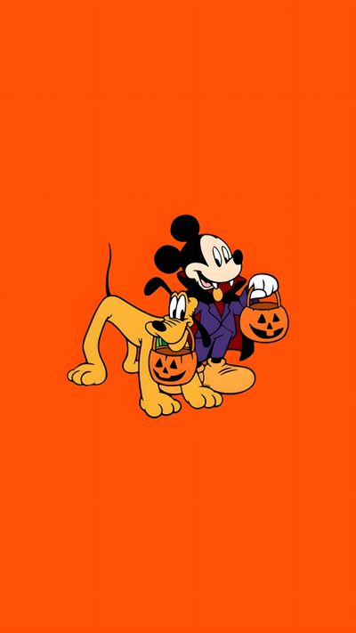 mickey mouse with pumpkins on an orange background Pluto Halloween Halloween Characters, Disney Halloween Prints, Halloween Disney, Disney October, orange red