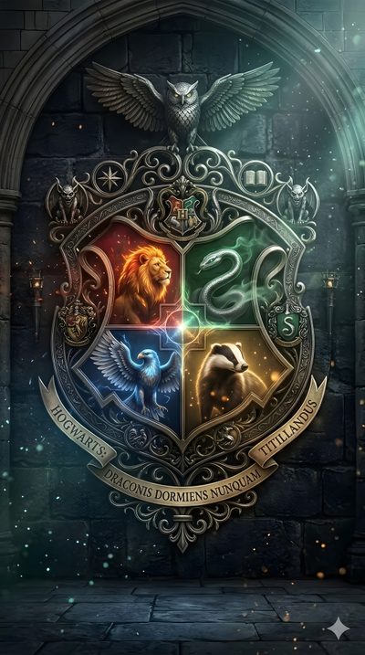 the hogwarts crest in front of a brick wall with an eagle and two lions Harry Potter Halloween Iphone Harry Potter Book Quotes, Sagittarius, Harry Potter Phone, dark slate gray