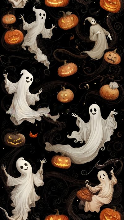 a group of halloween ghostes flying through the air Large Scale Halloween Trick Or Treats Ipad Halloween, Computer, Gothic Halloween, Screen Savers, black
