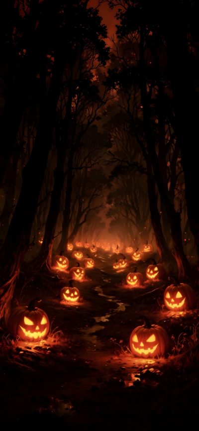 pumpkins glowing in the dark forest at night Halloween 4k Vertical Halloween, Image Halloween, Halloween Iphone Backgrounds, Halloween Backgrounds, black