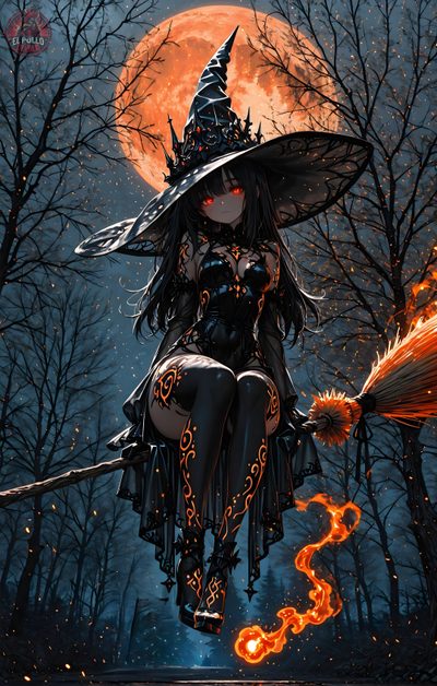 a woman dressed as a witch flying on a broom in front of a full moon Halloween Girl Witch Fantasy, Black Witch Anime, Female Witch, Witch Artwork, dark slate gray