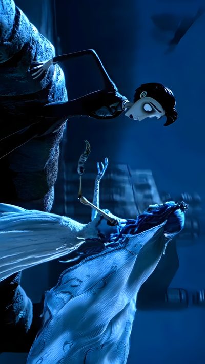an animated character is standing next to another character in a dark blue room with light coming from the ceiling Halloween Corpse Bride Video Pc, Live Iphone Aesthetic, Crazy For Laptop, Corpse Bride 4k, midnight blue